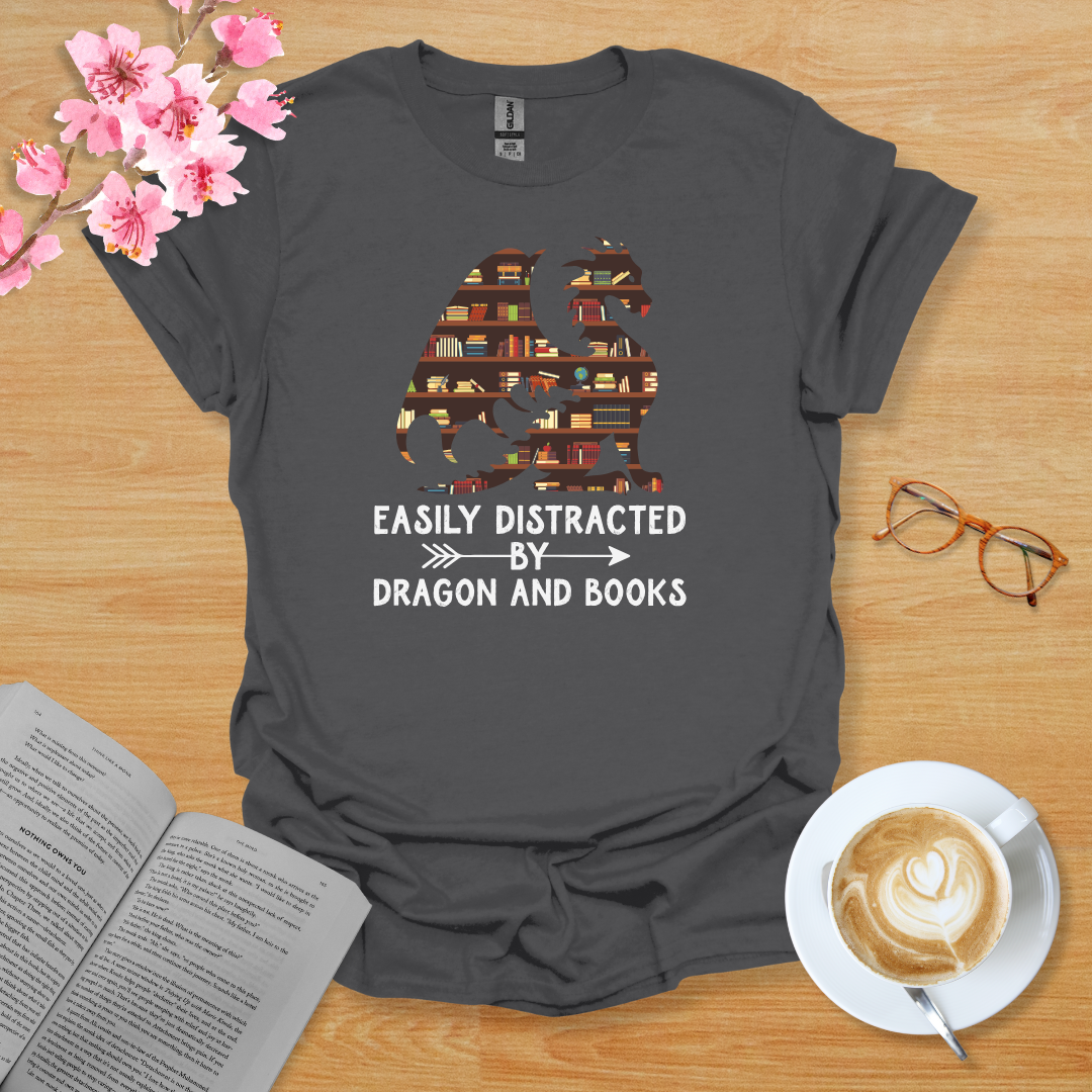 Easily Distracted By Dragon And Books T-Shirt