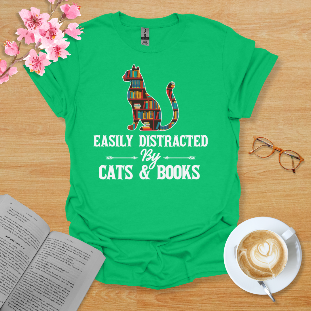 Easily Distracted By Cats And Book T-Shirt