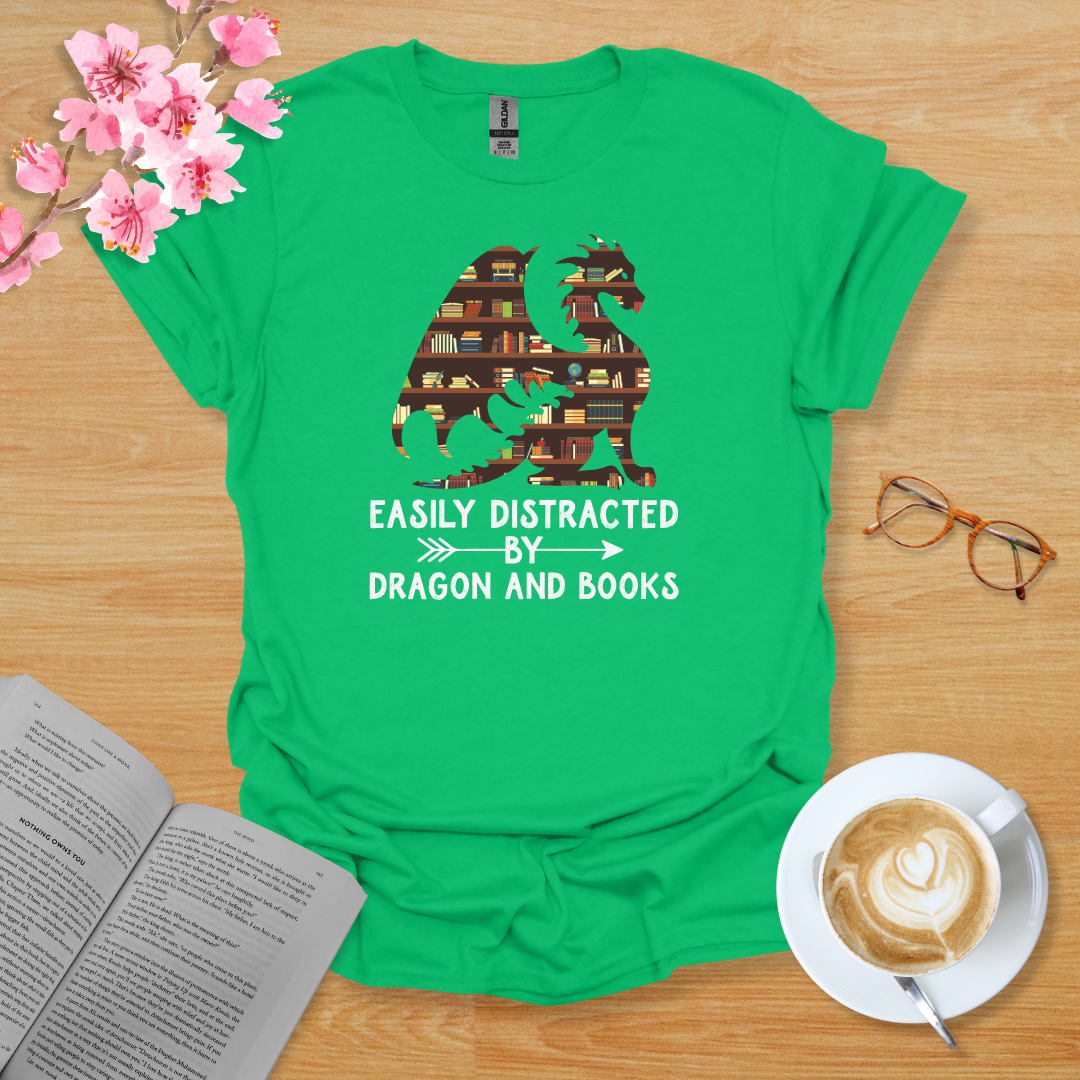 Easily Distracted By Dragon And Books T-Shirt