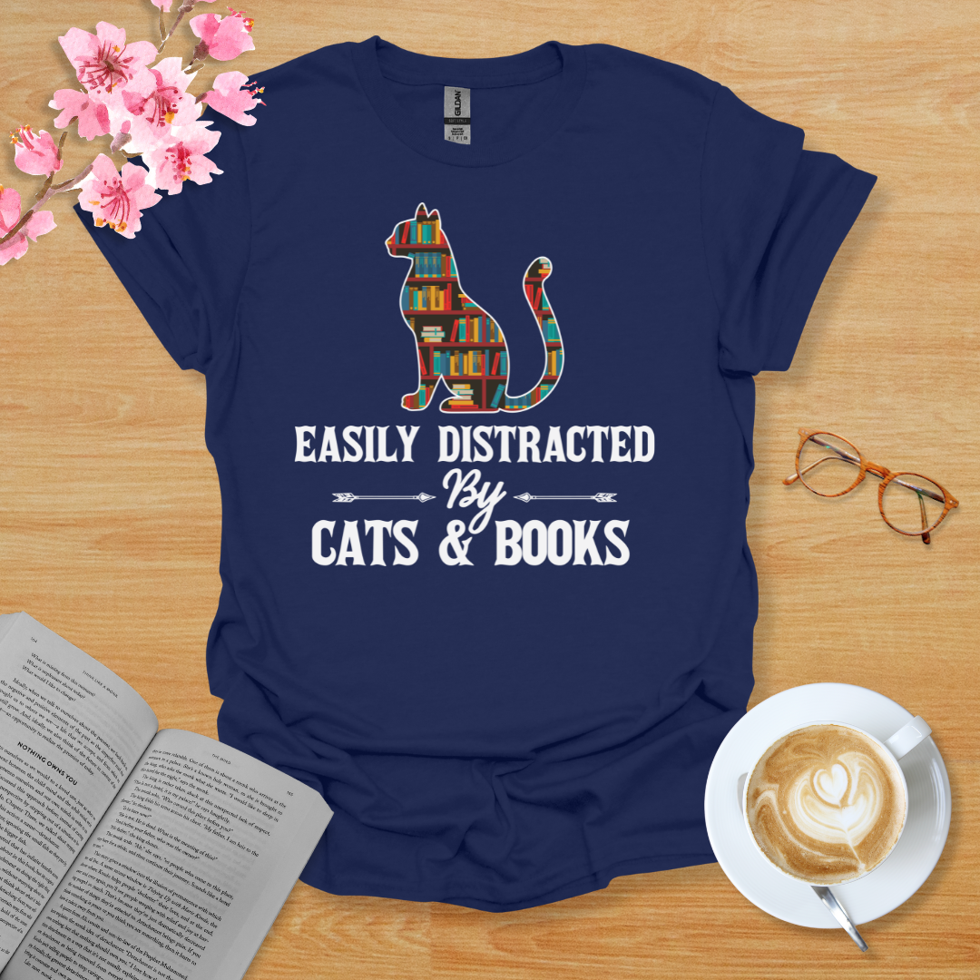 Easily Distracted By Cats And Book T-Shirt