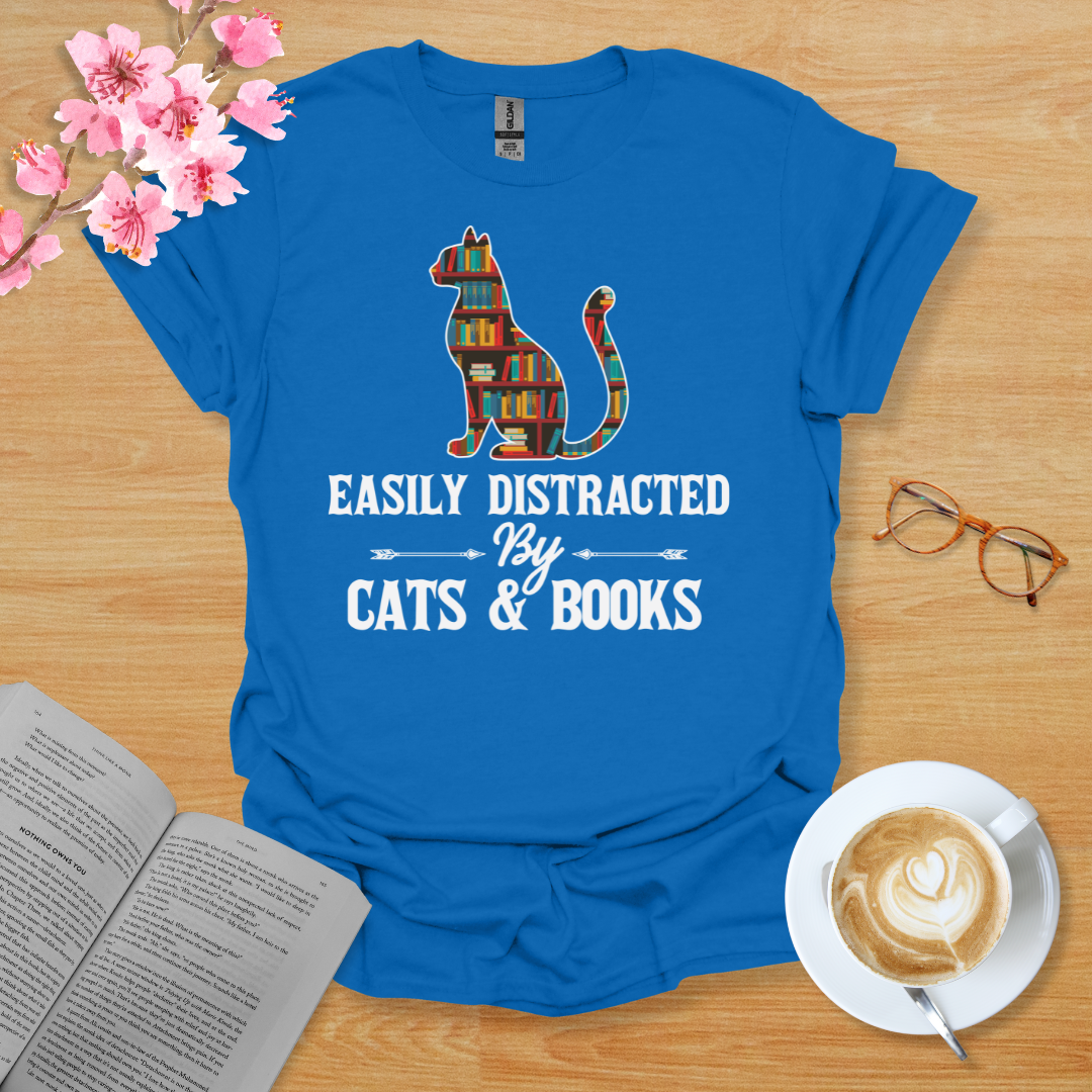 Easily Distracted By Cats And Book T-Shirt