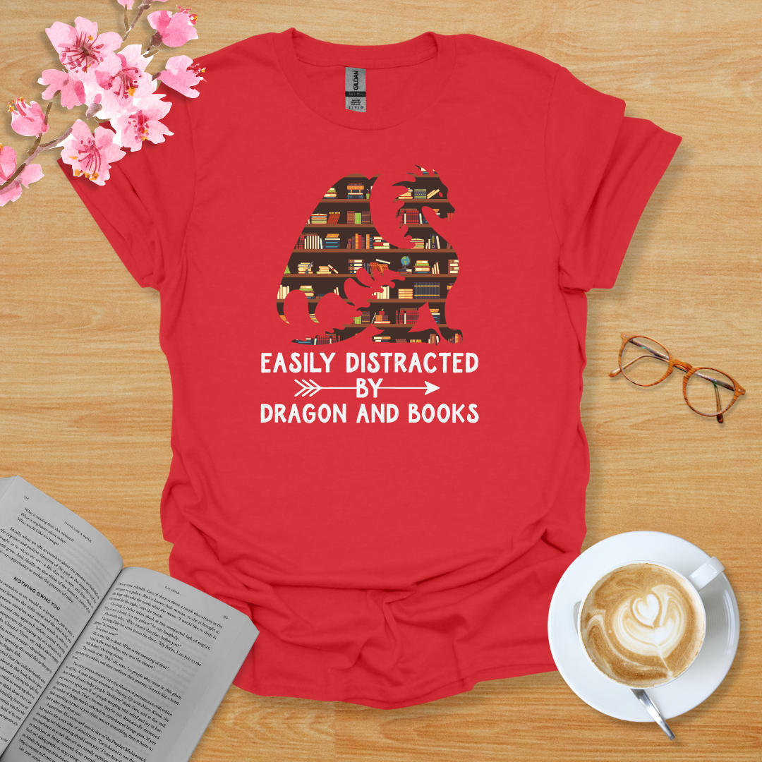 Easily Distracted By Dragon And Books T-Shirt