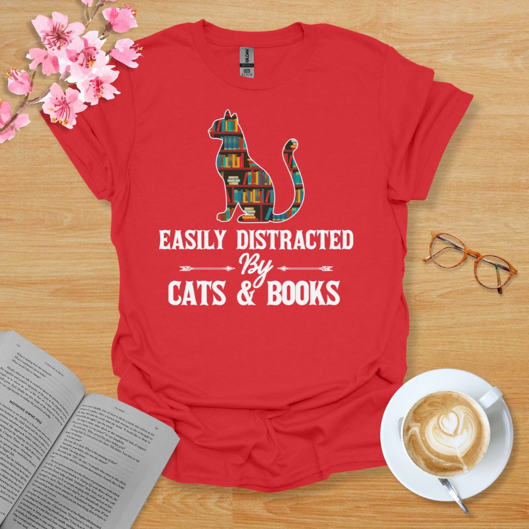 Easily Distracted By Cats And Book T-Shirt